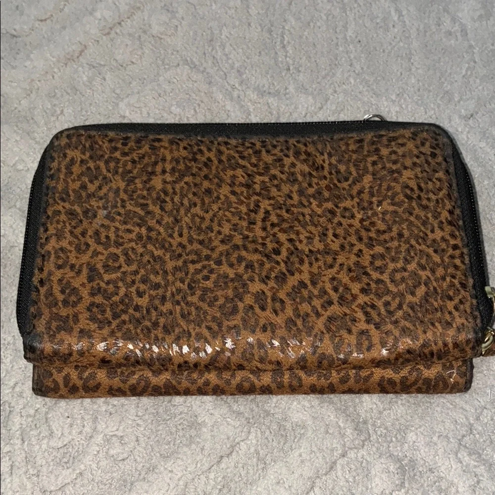 Brown and Black Leopard Print Clutch with Studded Trim